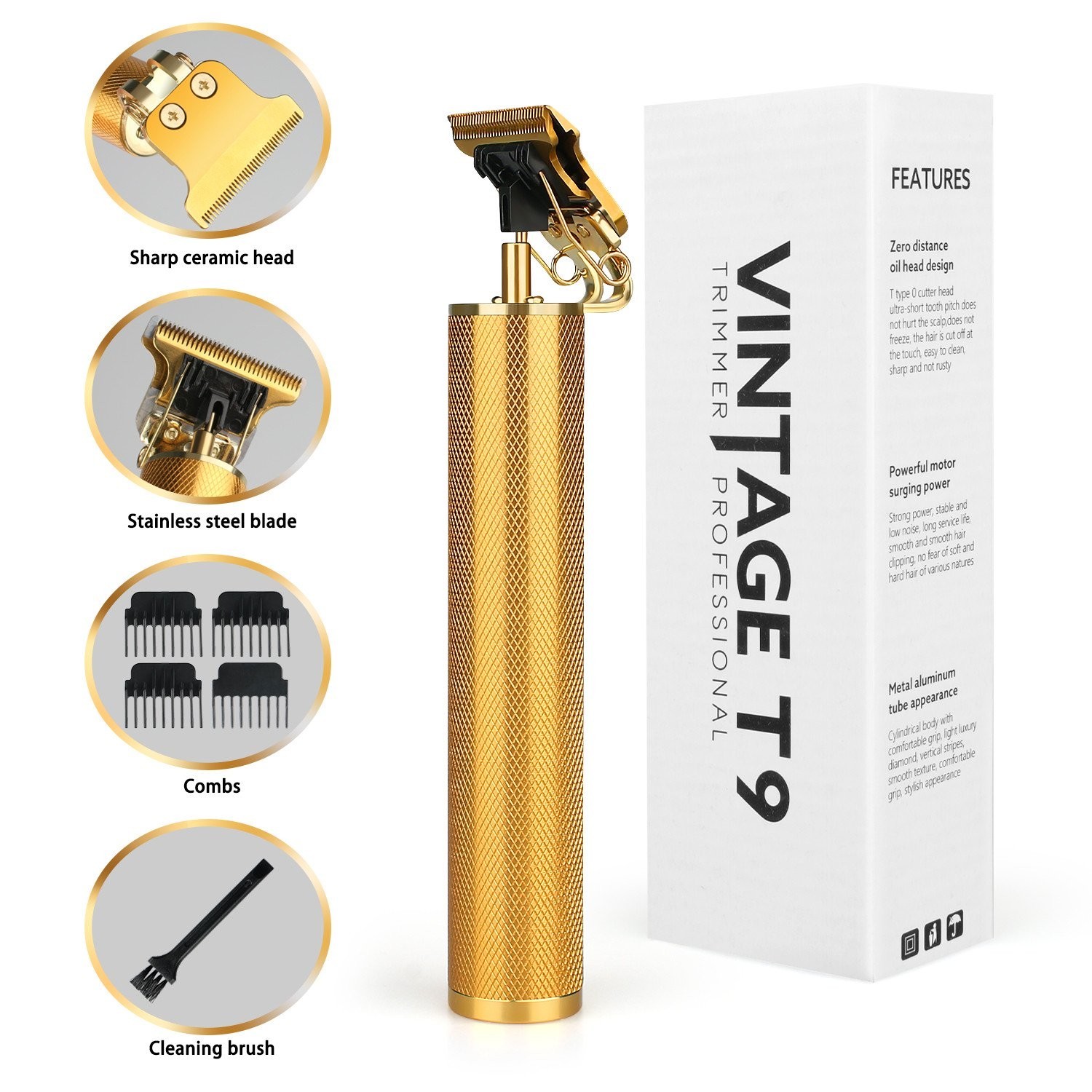 T9 Barbeador Gold Beard Hair Trimmer Cutter Machine for Men Vintage