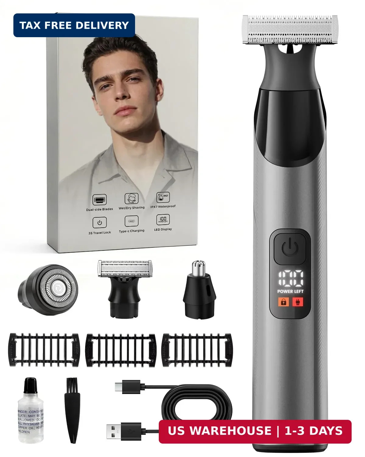 Prettywill Beard Trimmer for Men & Body Hair Trimmer, Dual-Sided Blade for Beard