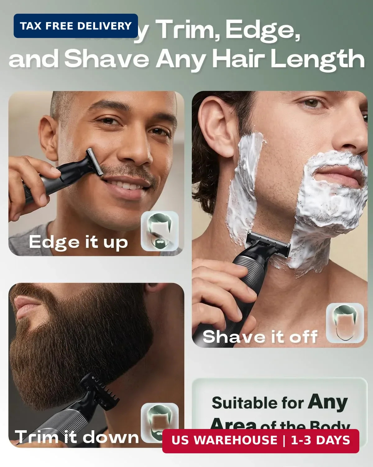 Prettywill Beard Trimmer for Men & Body Hair Trimmer, Dual-Sided Blade for Beard