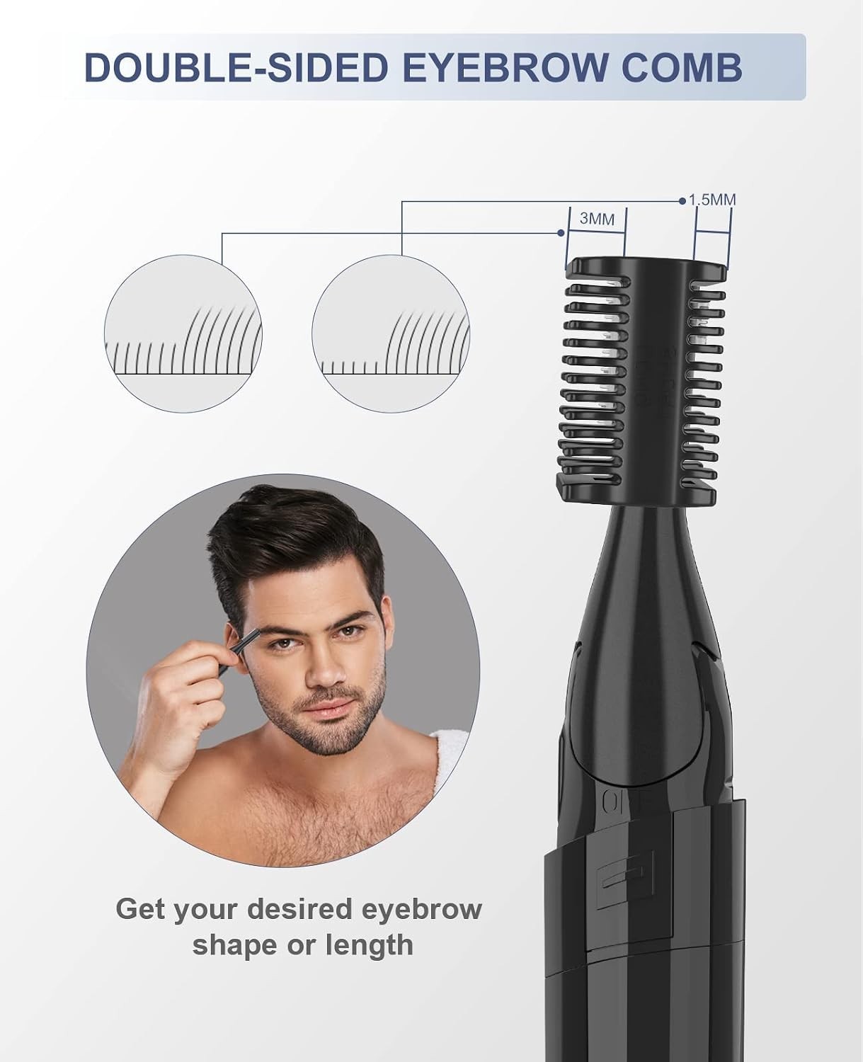 Portable Battery-Powered Eyebrow Razor with 30° Pivoting Head for All Hair Types