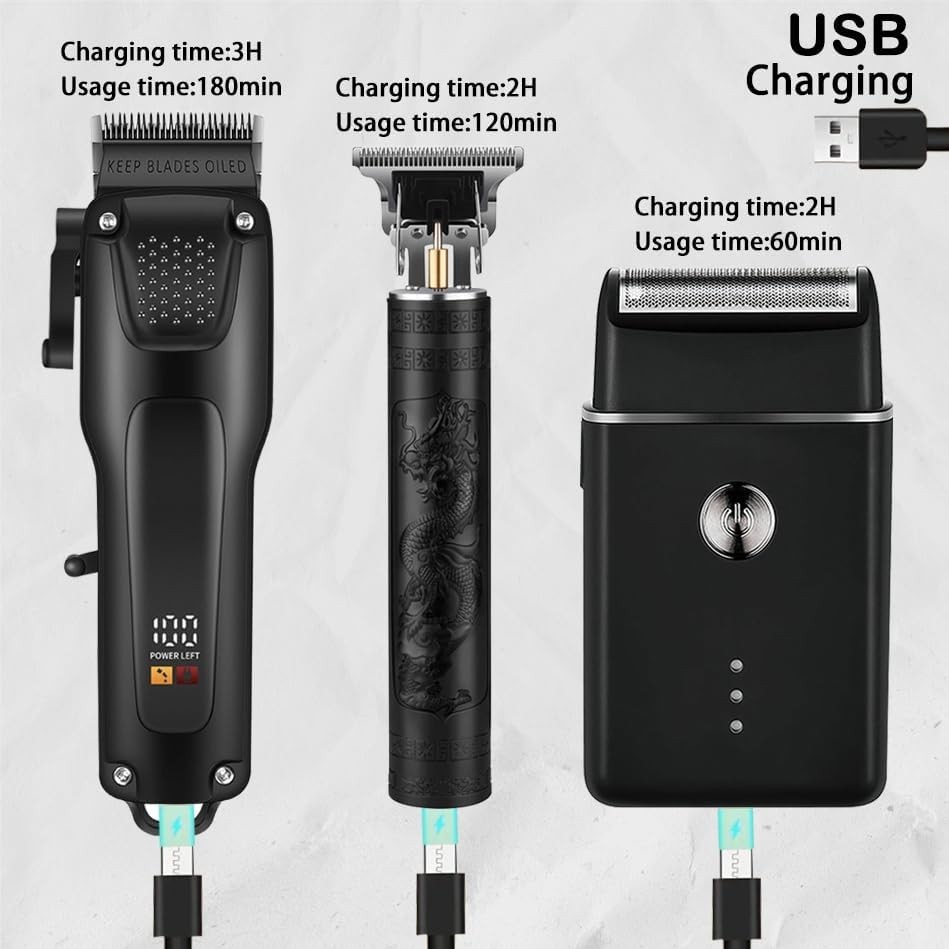Men’s 3-in-1 Hair Clipper Kit: Trimmer, Shaver, LCD, USB Charge