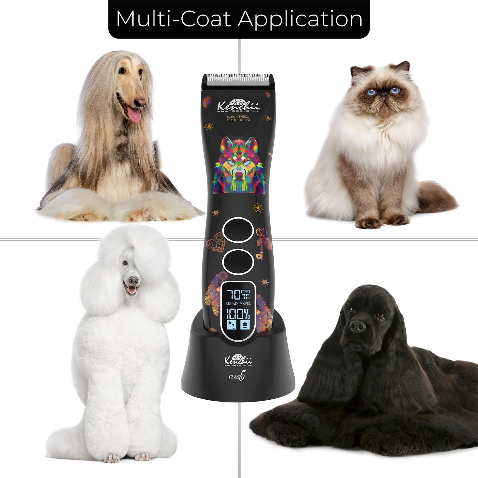 Kenchii Flash 5 Wolf Ltd Ed 5-in-1 Cordless Digital Pet Grooming Clipper