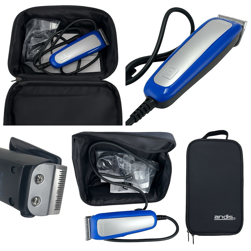Andis Hair Clipper Kit w/ Attachments & Case – Blue/Silver – Tested & Works