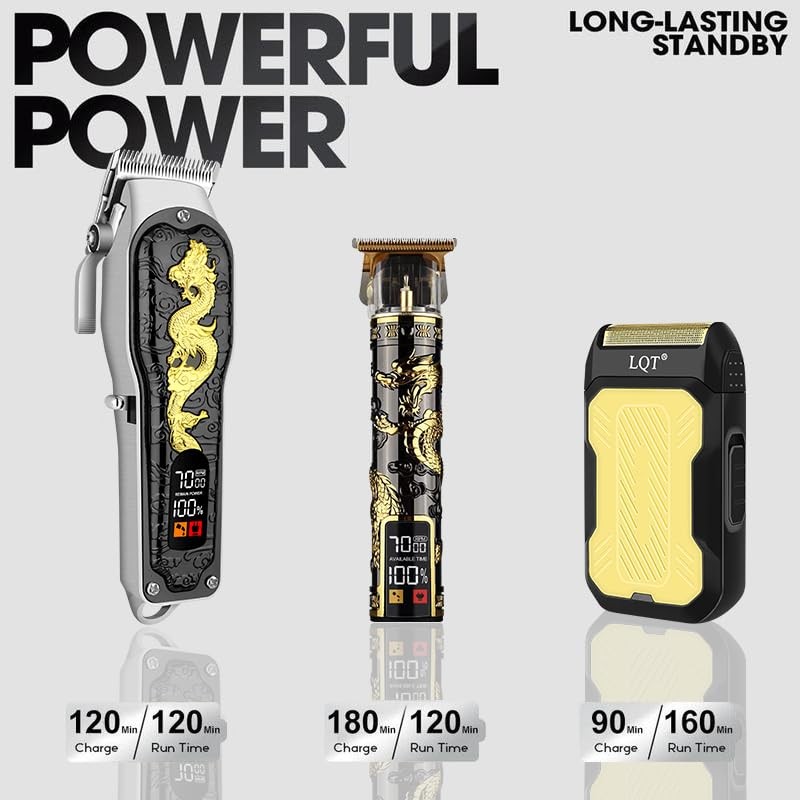LQT HAIR CLIPPERS 3-PIECE MEN’S PROFESSIONAL CORDLESS HAIRCUTTING – GOLD/BLACK