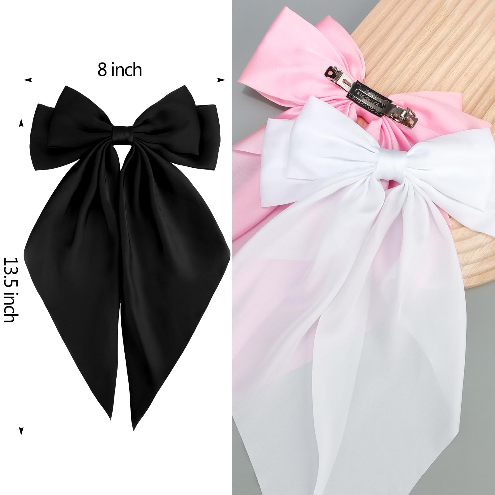 Velscrun Hair Bows for Women Girls 1 Count (Pack of 3), Black, white, pink