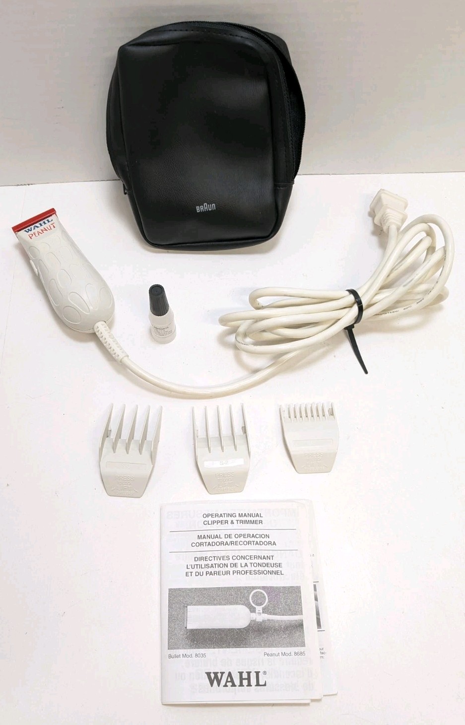 Wahl Professional Peanut Beard Trimmer Hair Clipper Kit 3 Combs 8655-200 – White