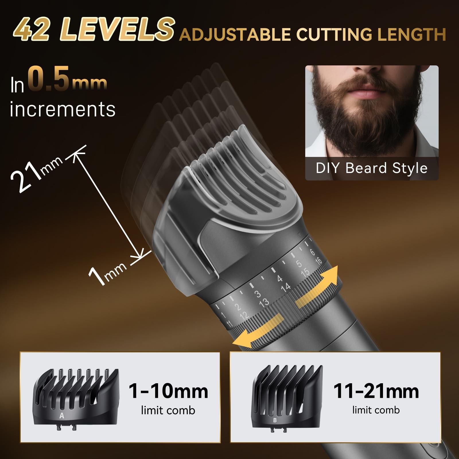 Beard Trimmer for Men, 42 Adjustable Length Setting Mustache Trimmer