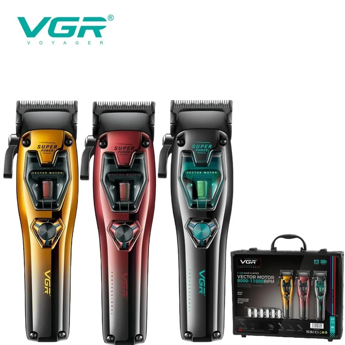 VGR V-668 Hair Clippers Professional 8000-11000 RPM Vector Motor USB Charging