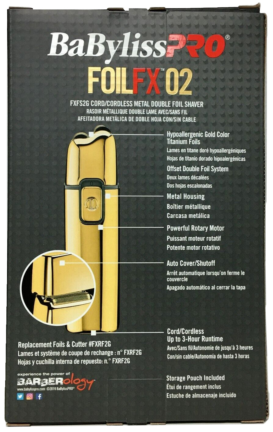 BaBylissPRO FOILFX02 Cordless Gold Metal Double Foil Shaver | FXFS2G