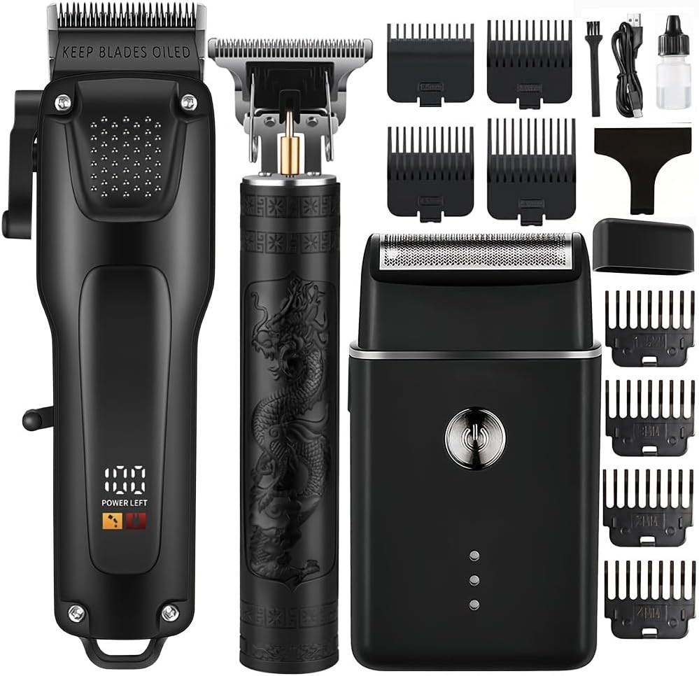 Men’s 3-in-1 Hair Clipper Kit: Trimmer, Shaver, LCD, USB Charge