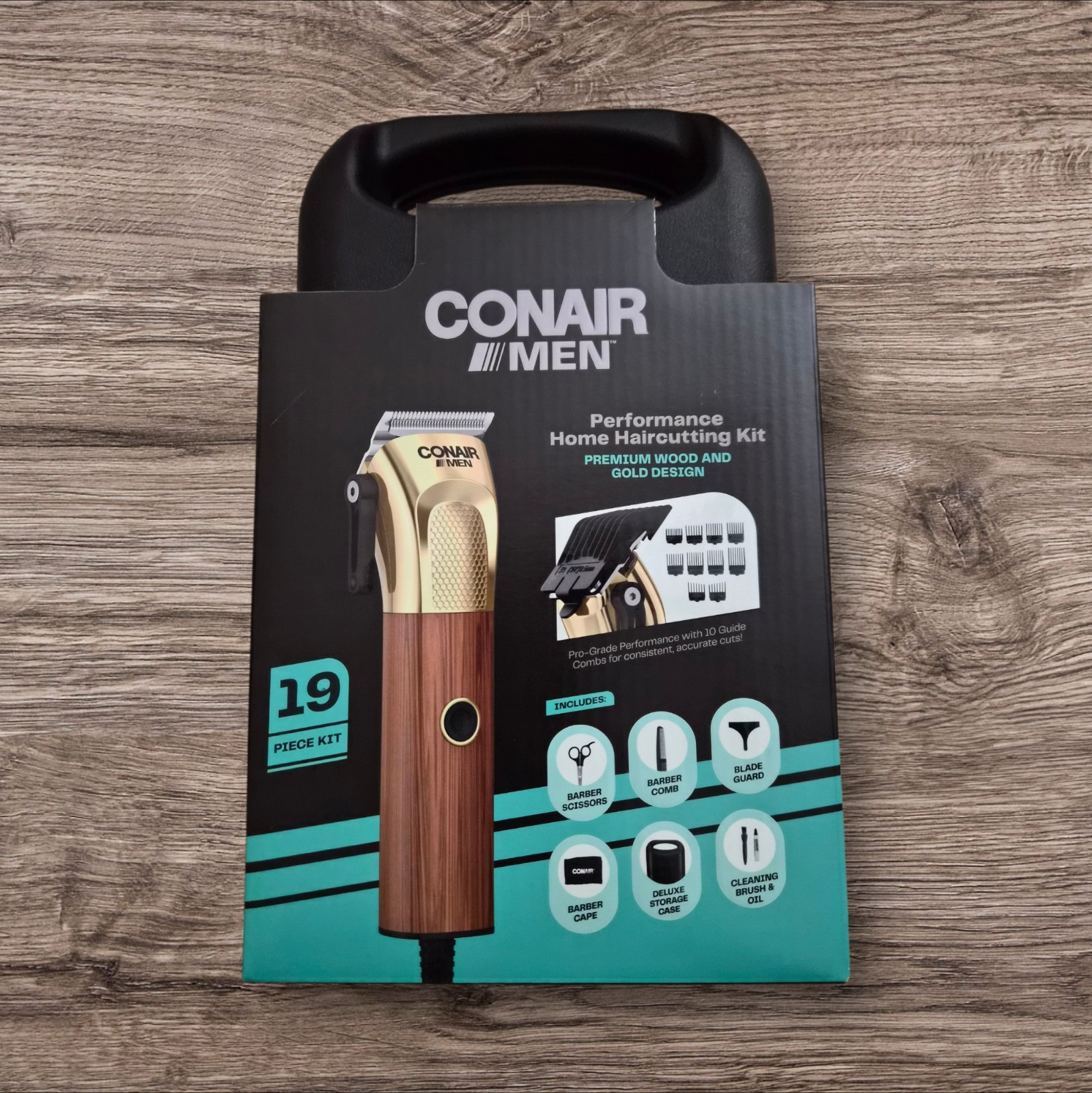 Conair Men Performance Home Haircutting Kit 19pc HC6000W – Wood & Gold – NEW