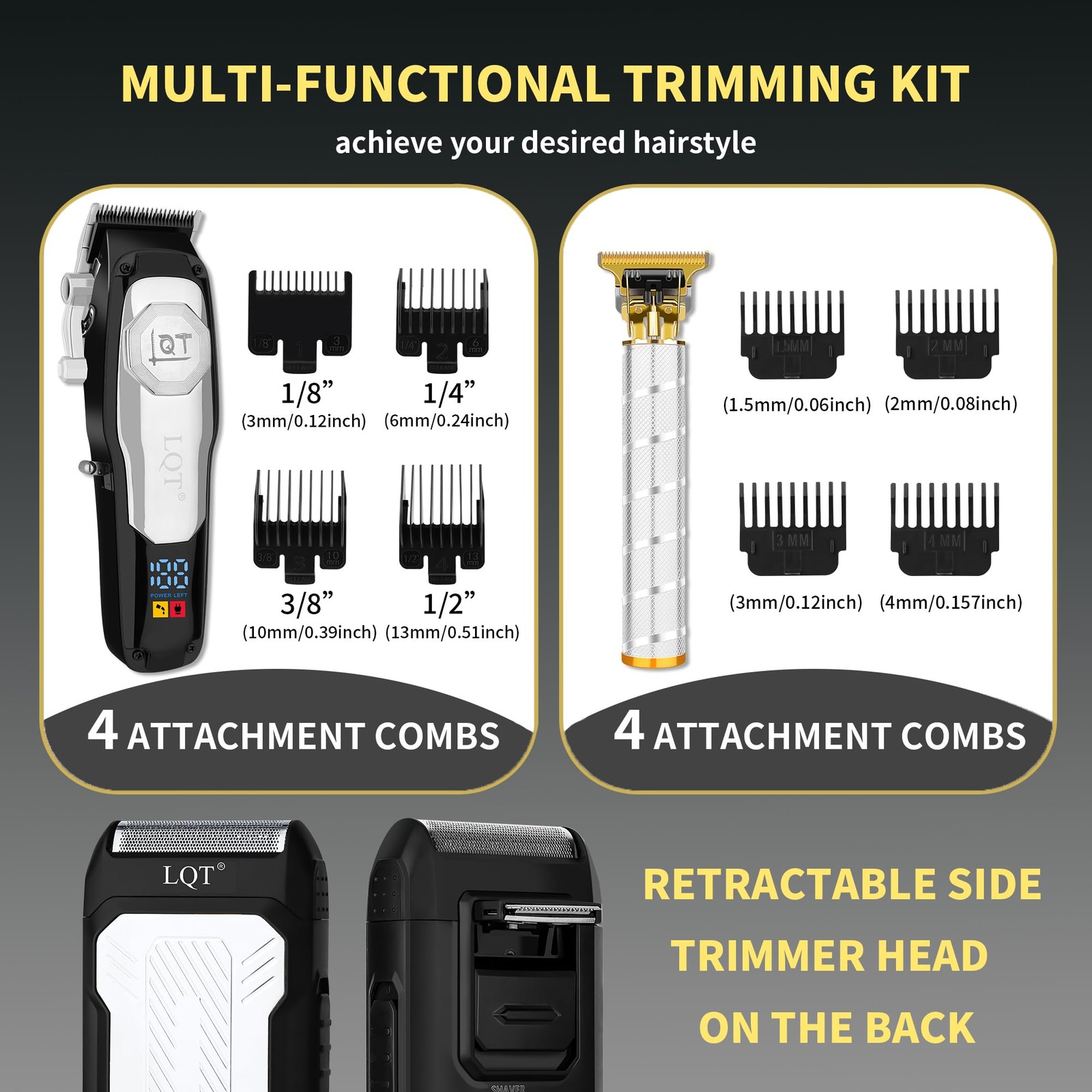 LQT Professional Cordless Hair Clippers and Beard Trimmer Set for Men, Silver