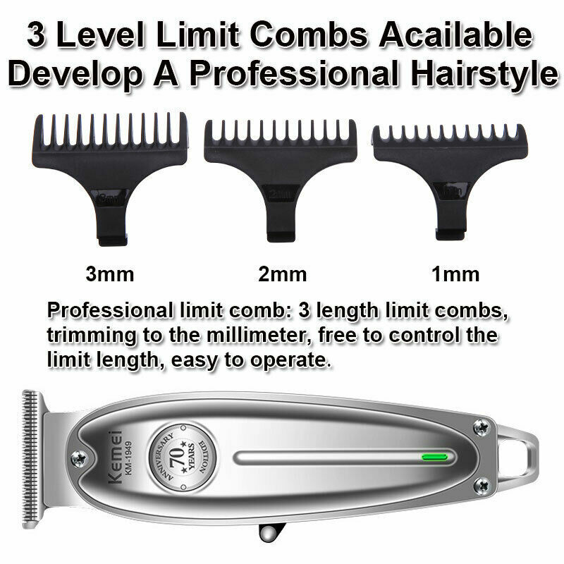 Kemei Professional Cordless Hair Clipper Trimmer Barber KM-1949 Metal Haircut