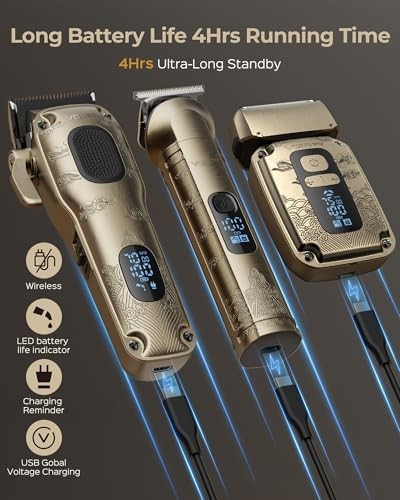 Men’s Hair Clipper Beard Trimmer Foil Shaver 3 in 1 Cordless Kit 14 Guide Combs