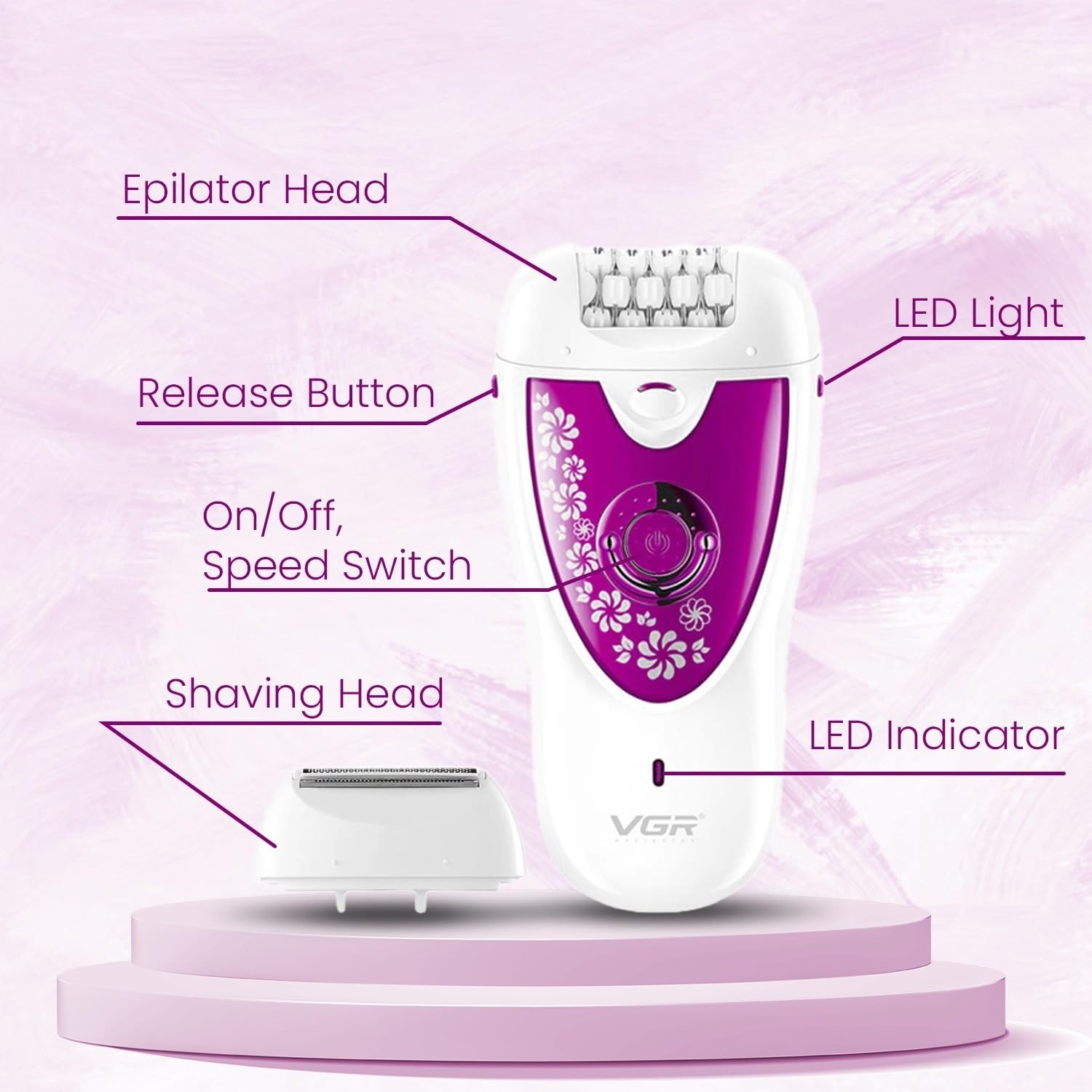 VGR V-722 Professional 2-in-1 Cordless Epilator for Women LED Indicator