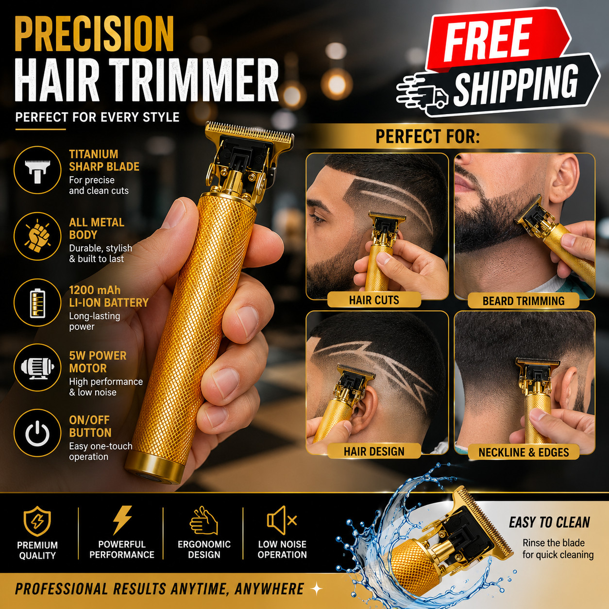 Vintage T9 Gold Hair Trimmer Beard Clipper Cordless Barber Machine for Men