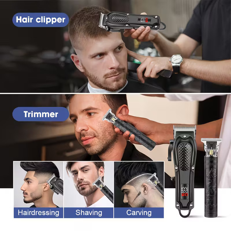 Professional Men Hair Clippers &Barber Clippers and Trimmer Set USB Rechargeable