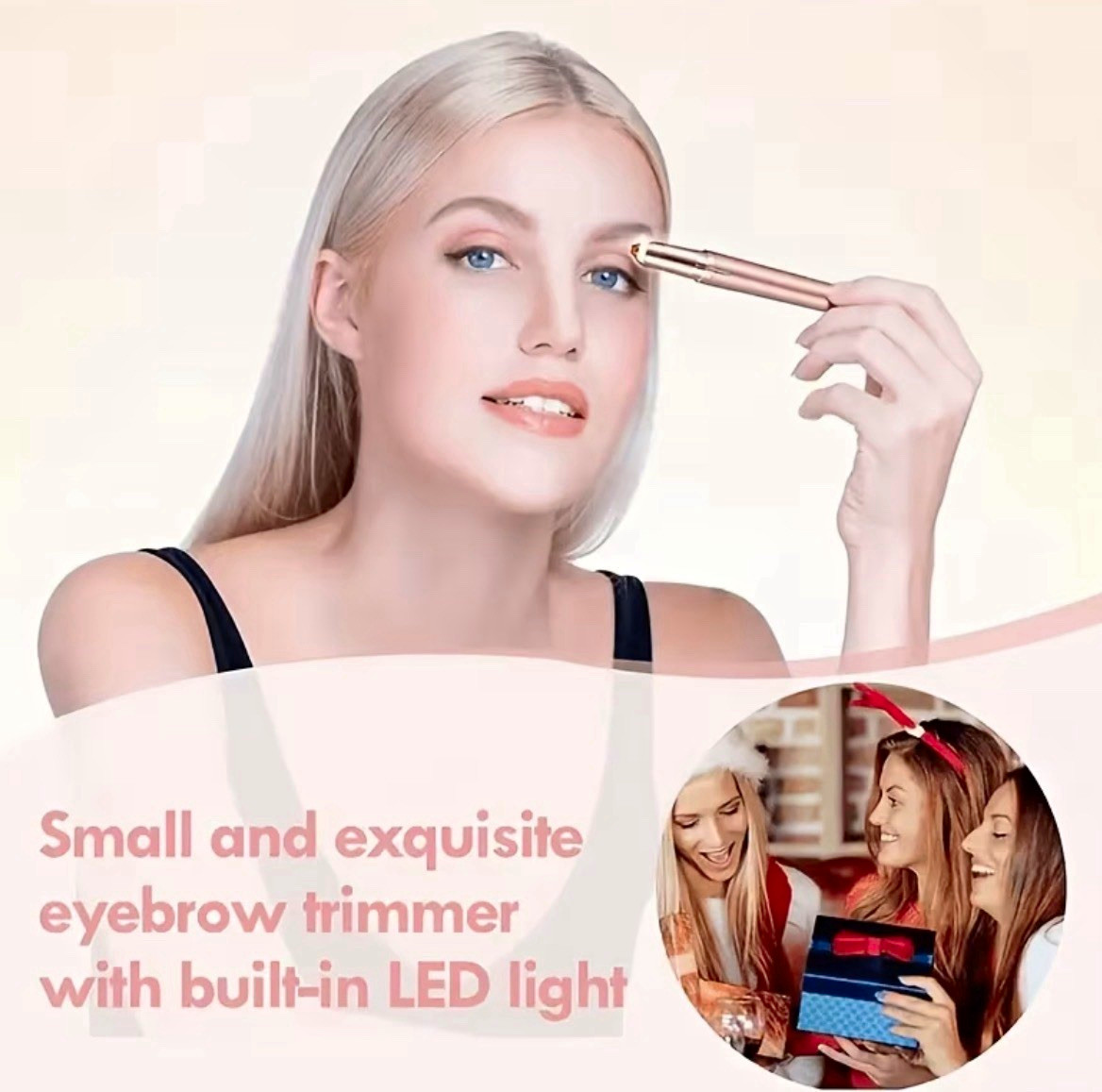 Rechargeable Cordless Eyebrow Trimmer w/ LED Light, USB Charging, Rose Gold