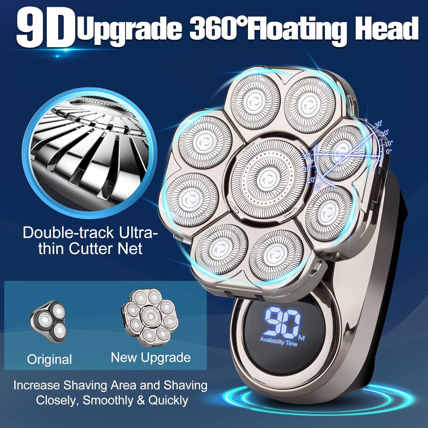 9D 5-in-1 Shaver Cordless Hair Trimmer Bald Head Razor Electric For Men Wet Dry