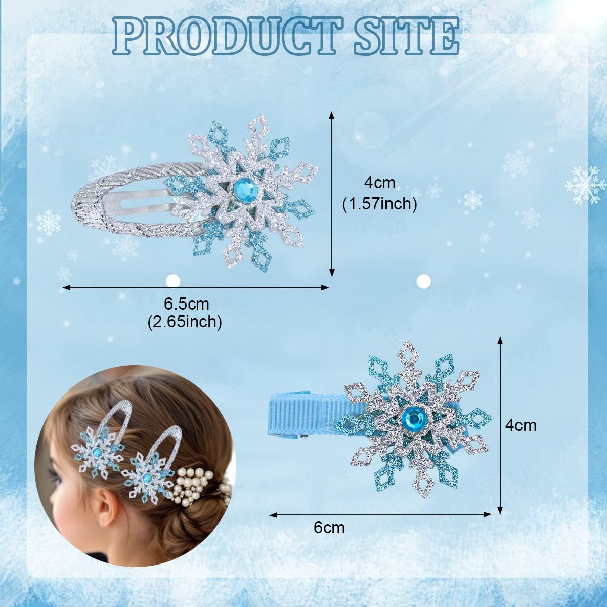 4Pcs Christmas Hair Clips Blue Silver 1 Count (Pack of 4), Multicolor