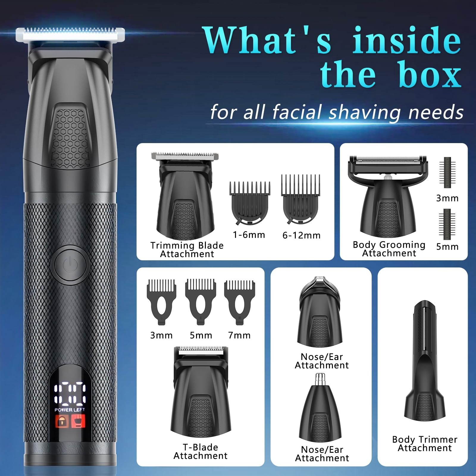 All-in-One Waterproof Beard & Body Trimmer for Men, Grooming Kit, Hair Clippers