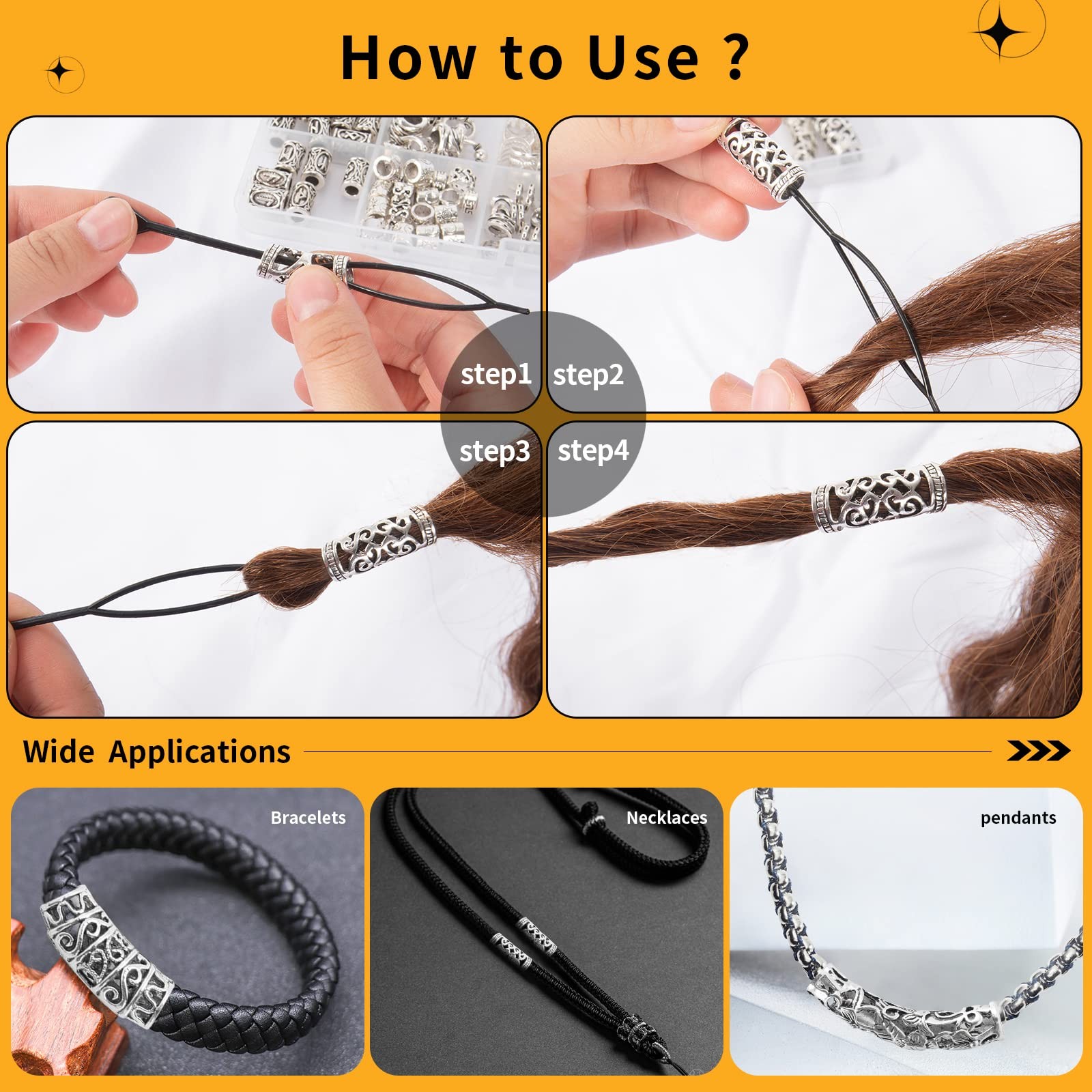 152PCS Vikings Hair Jewelry Norse Runes Tube 8.5 x 0.62 x 4.8 inches, Silver