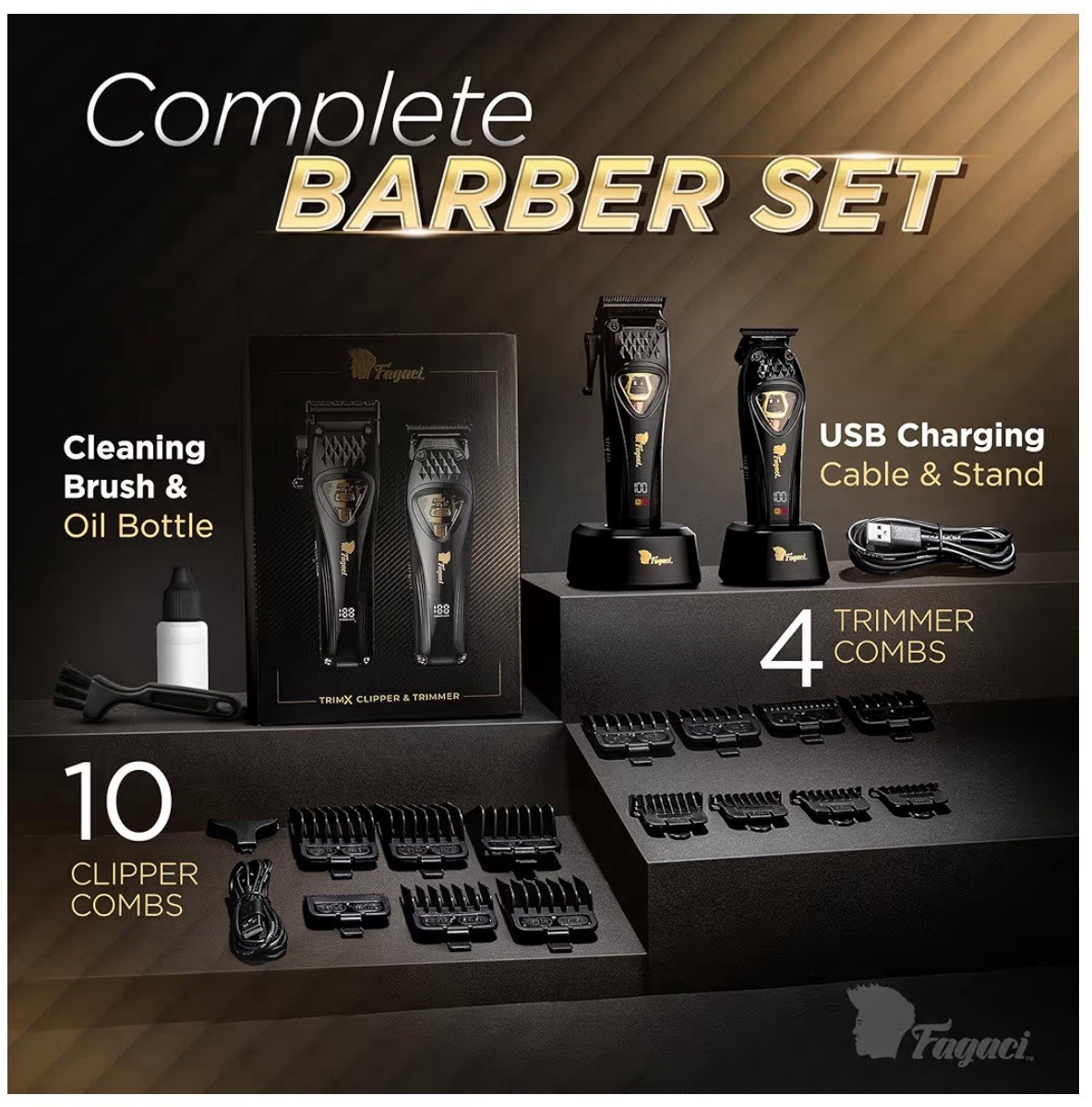 New Seal Fagaci Professional Hair Clippers DLC Blade High Torque Vector Motor