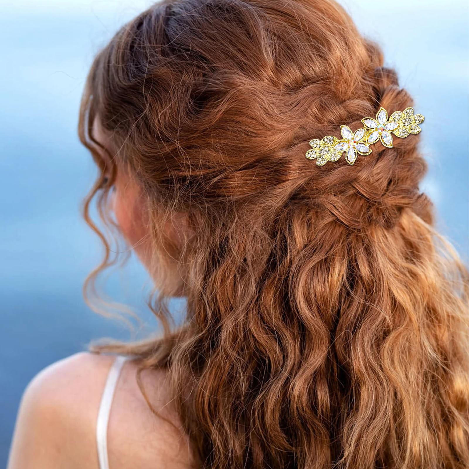 AMCAMI 2PCS Gold Hair Clips，Rhinestone Barrettes For Women， multicolored
