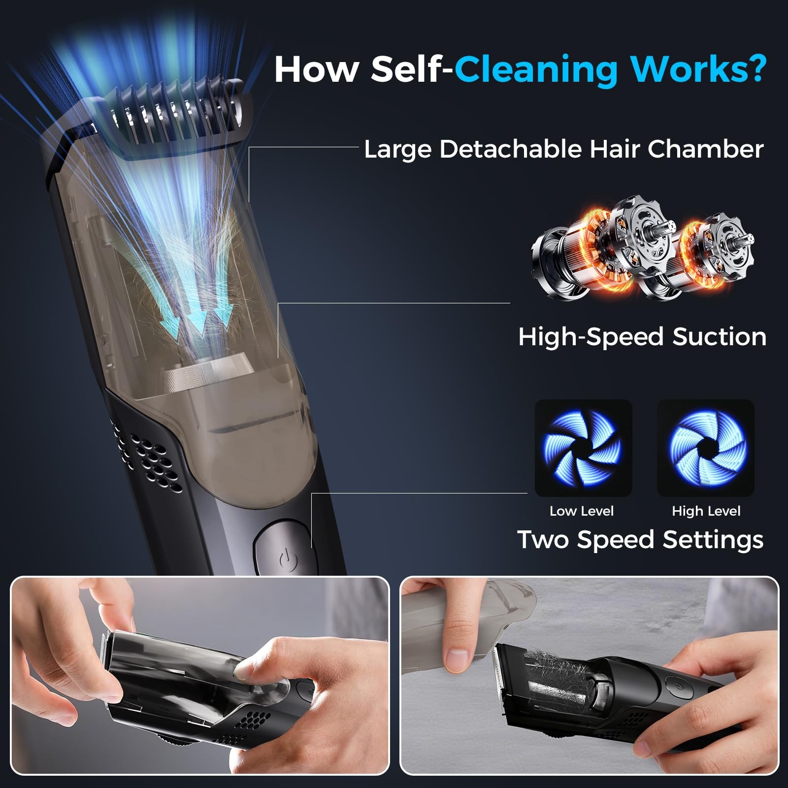 Professional Hair Clipper with Built-in Vacuum Suction Self-Cleaning, No Mess…