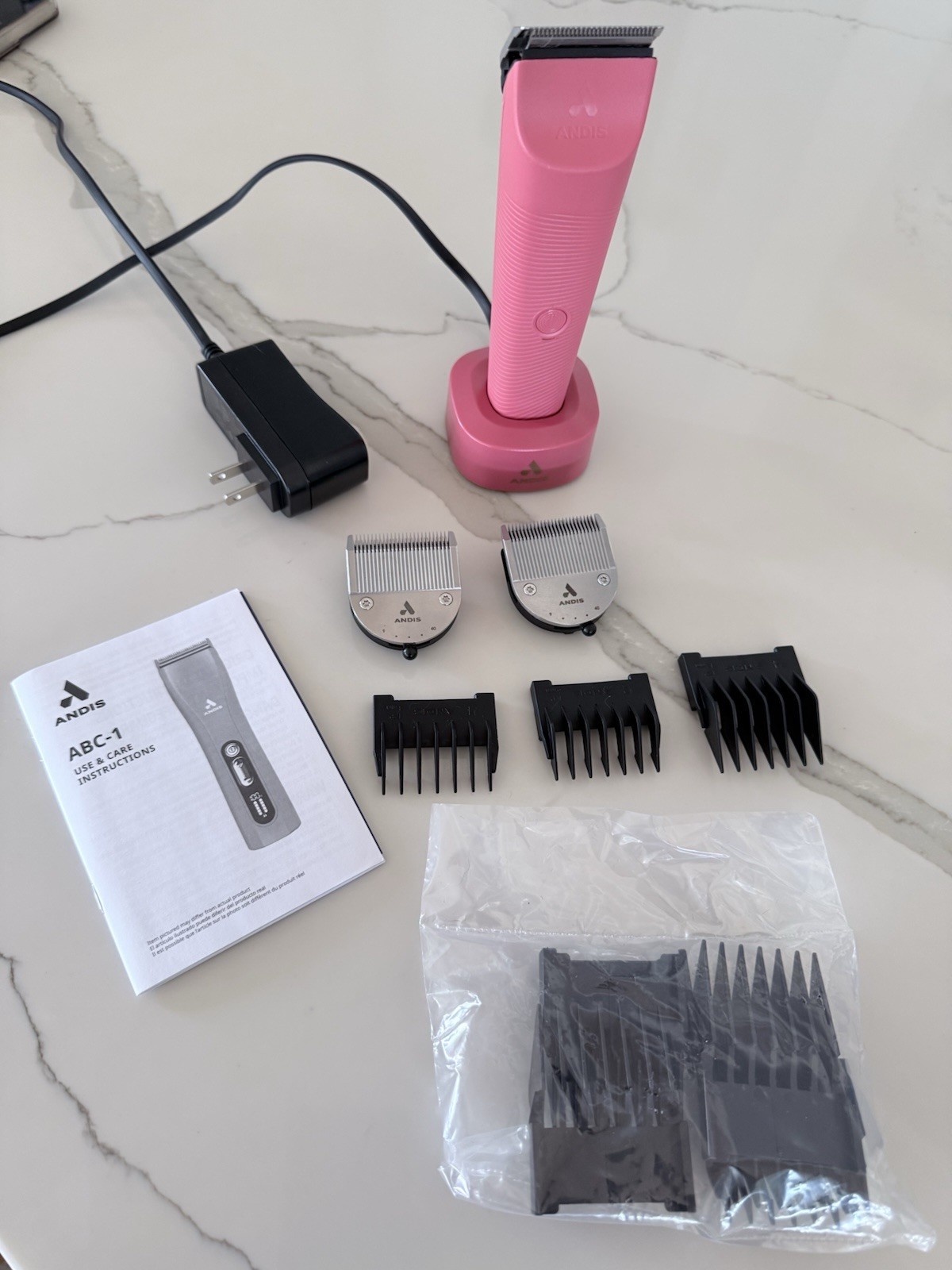 Andis ABQ-1 Cordless Rechargeable Hair Clipper Kit w/ Stand, Guards, Case