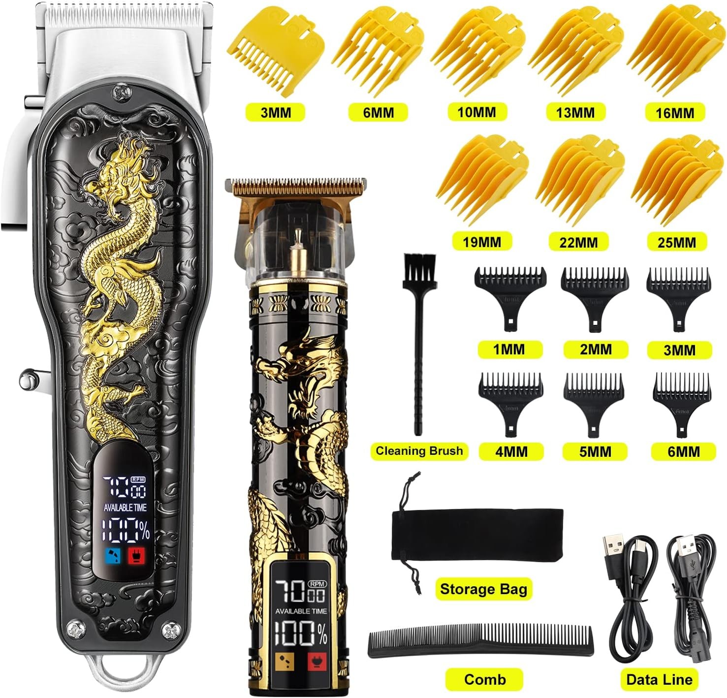 HIENA PRO Hair Clippers for Men T-Blade Trimmer Set, Black+gold