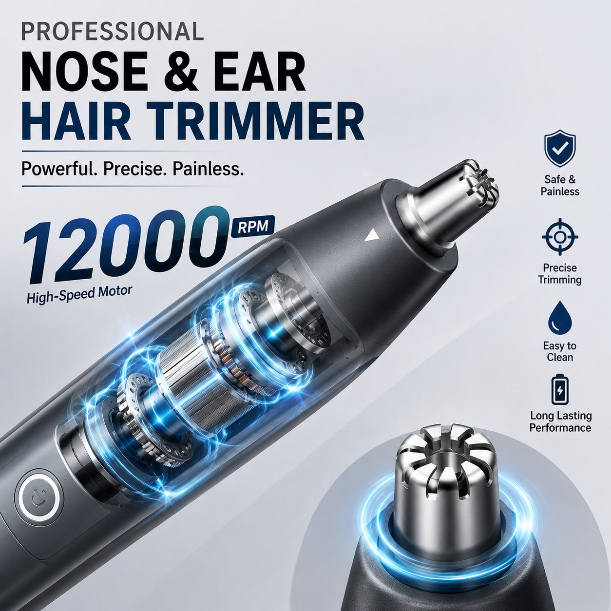 Ear and Nose Hair Trimmer with LED indicator USB Rechargeable Water Resistant