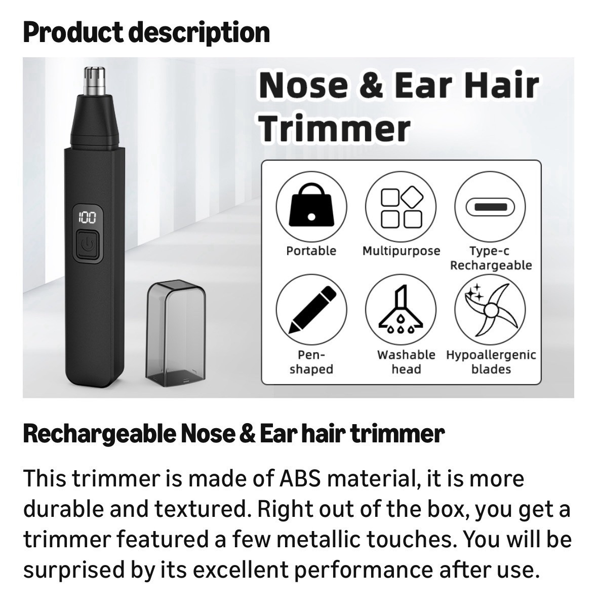 New Professional Painless USB Rechargeable Rotating Hair Trimmer for Ears & Nose