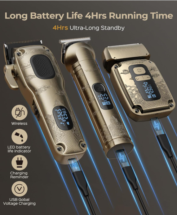 Set Barbería Inalámbrico para Hombre con 4 Velocidades y LED Digital