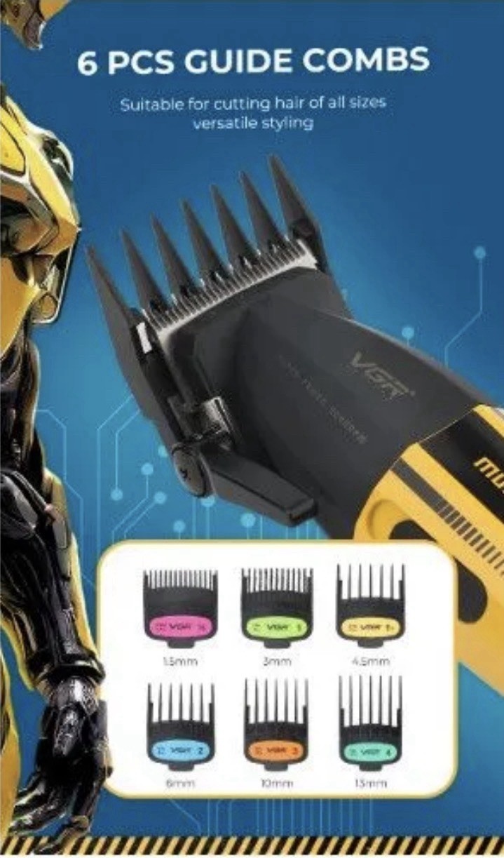 VGR V-285 Cordless Rechargeable Hair Clipper, USB Charging, Black/Gold Guards