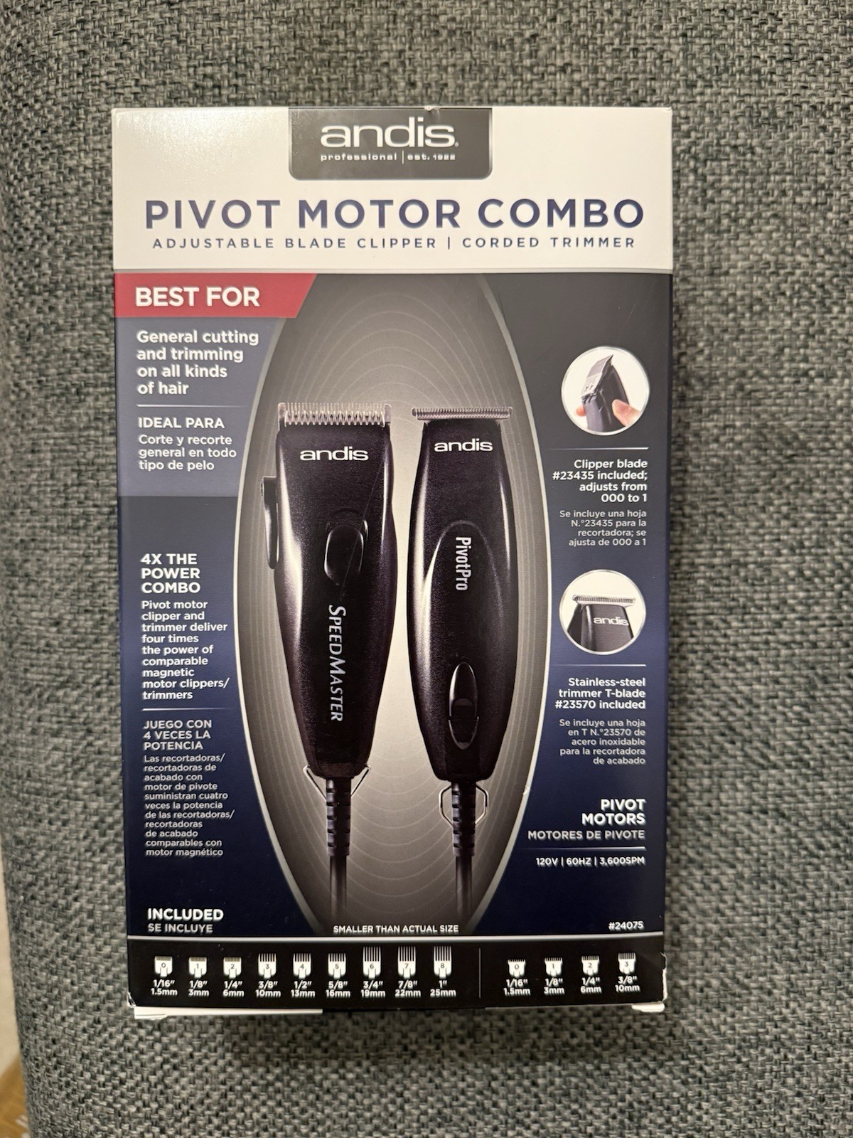 Andis Pivot Motor Combo Haircutting Kit Corded Adjustable Blade T-Blade 2-Head