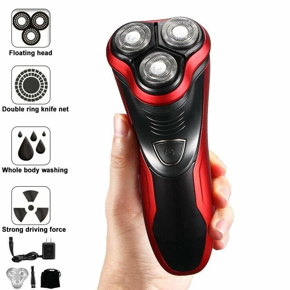 Cordless Wet & Dry Rotary Shaver for Men – 3D Floating Heads & Pop-Up Trimmer