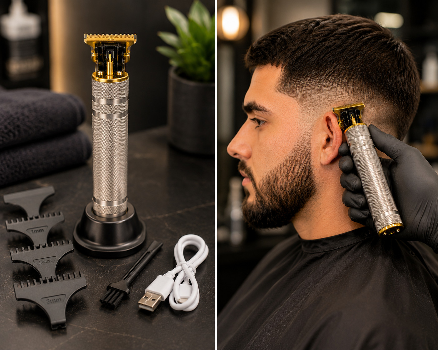 Vintage T9 Barbeador Gold Silver Beard Hair Trimmer Cutter Machine for Men