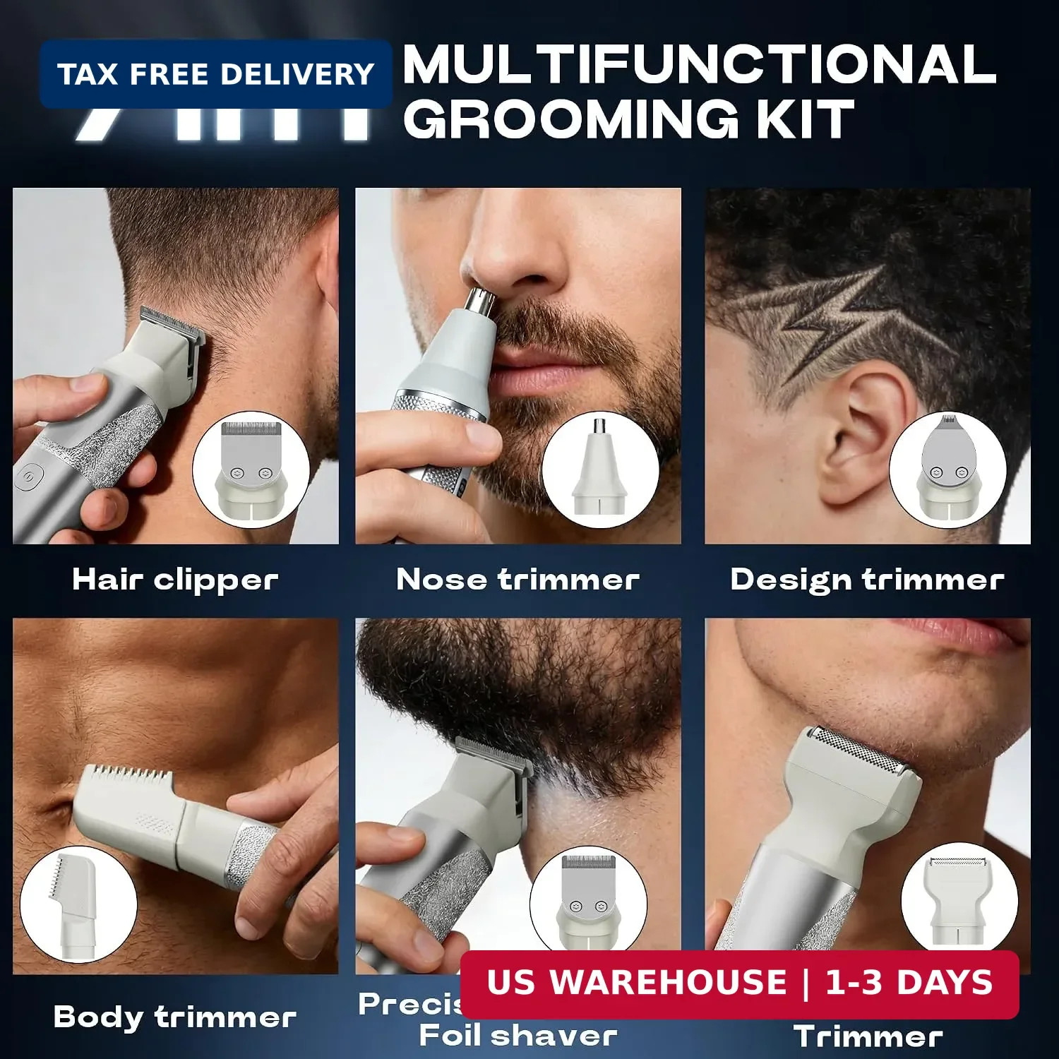 Beard Trimmer for Men, 6-in-1 Men’s Grooming Kit,IPX7 Waterproof Wet/Dry, 2-Spee