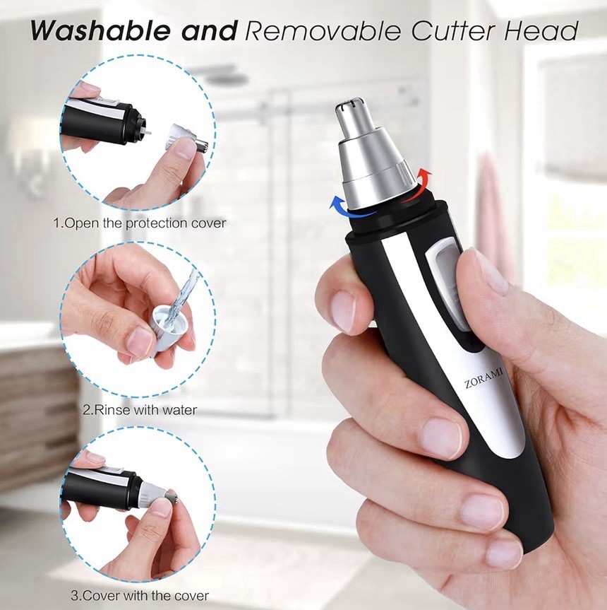 Zorami Waterproof Cordless Nose Ear Hair Trimmer Washable Removable Cutter Head