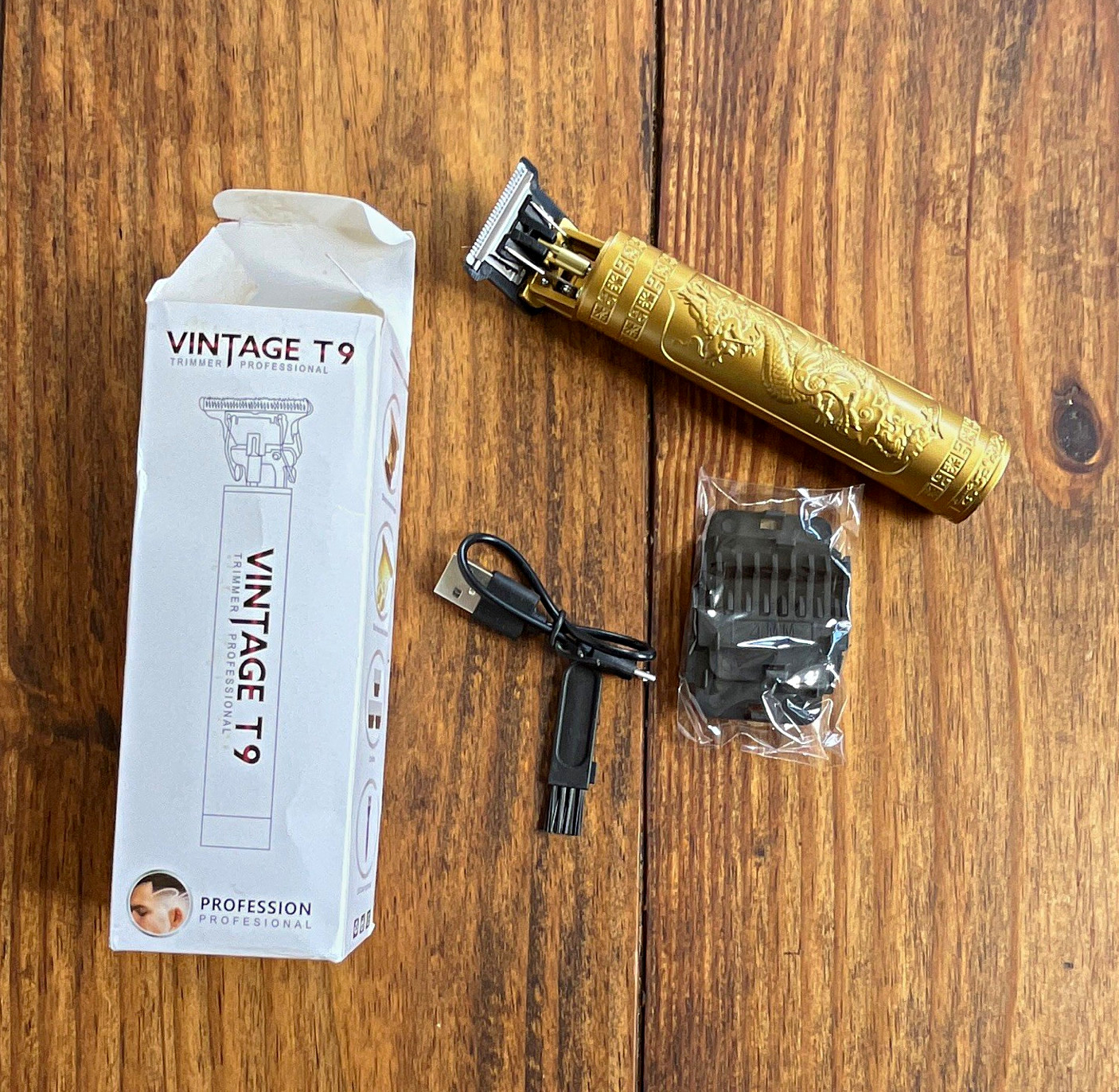 T9 Cordless Rechargeable T-Blade Beard & Face Trimmer Set, Gold Unisex