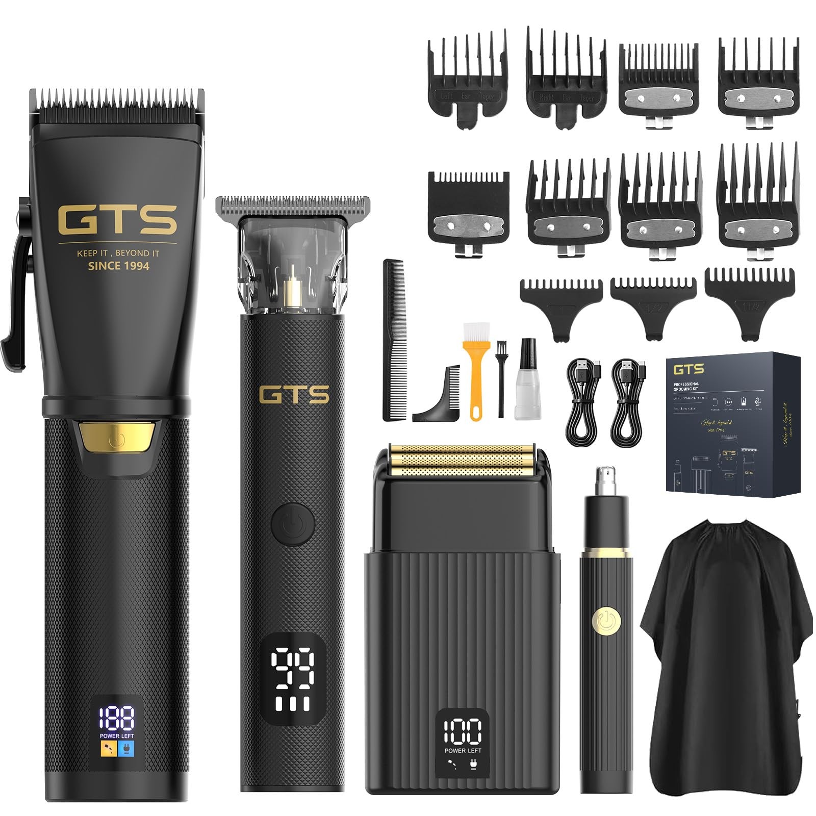 4-in-1 Hair Clippers for Men – Cordless Beard Trimmer LED Display Kit
