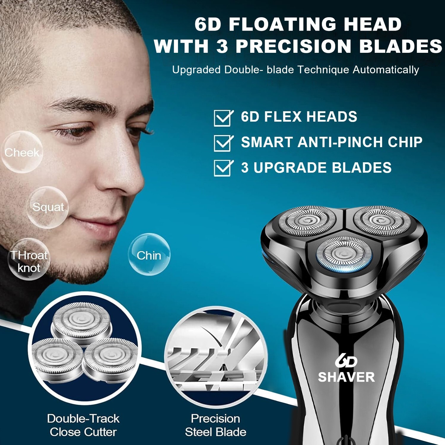Wet/Dry Electric Razor Men USB Rechargeable Rotary Shaver Beard Trimmer Shaving