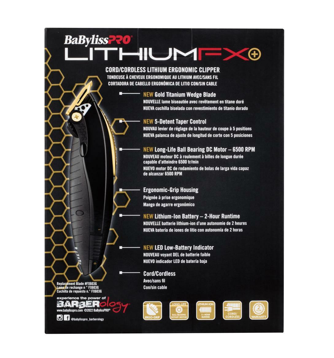 BaBylissPRO LITHIUMFX Cord/Cordless Lithium Ergonomic Clipper | FX673N