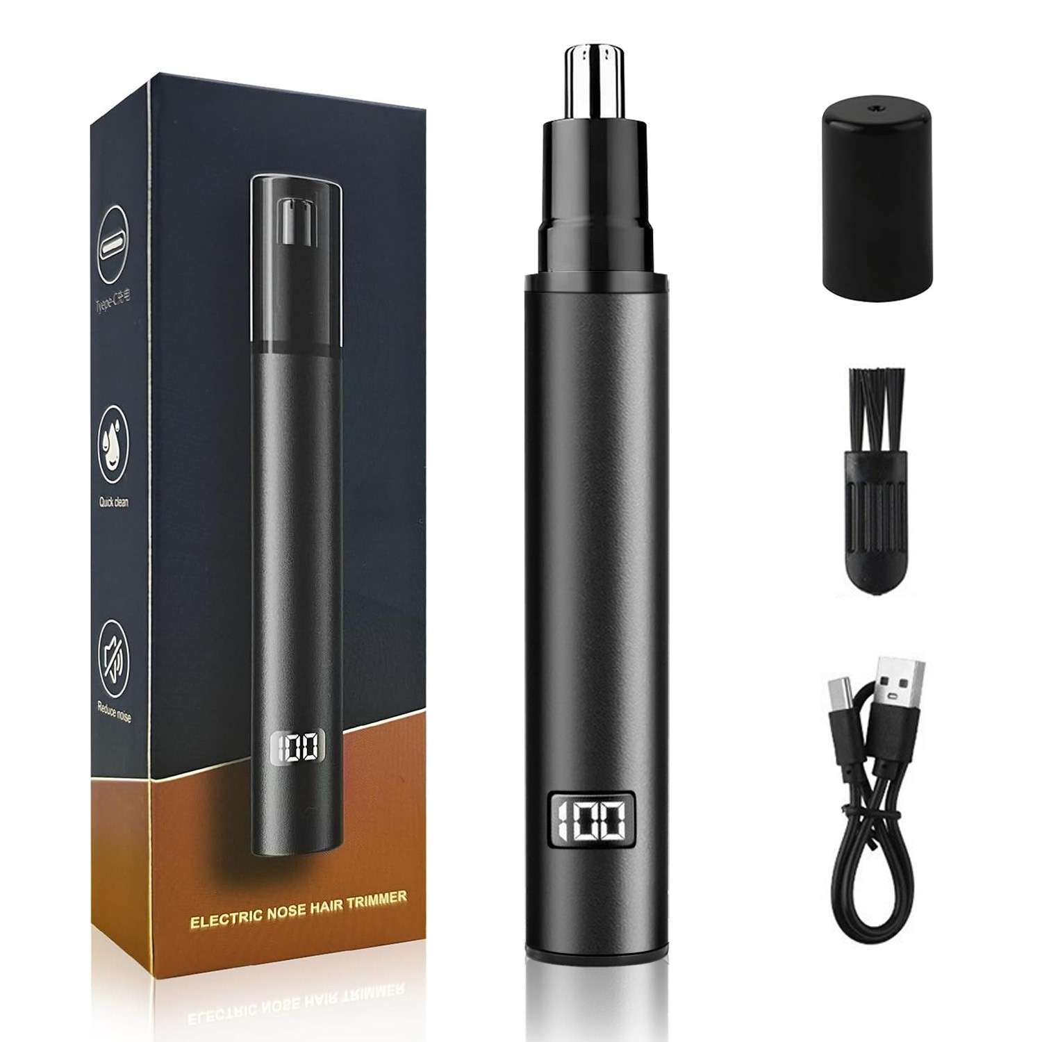 Digital Display Nose Trimmer, Washable Cutter Head, USB Charging, Men’s Grooming