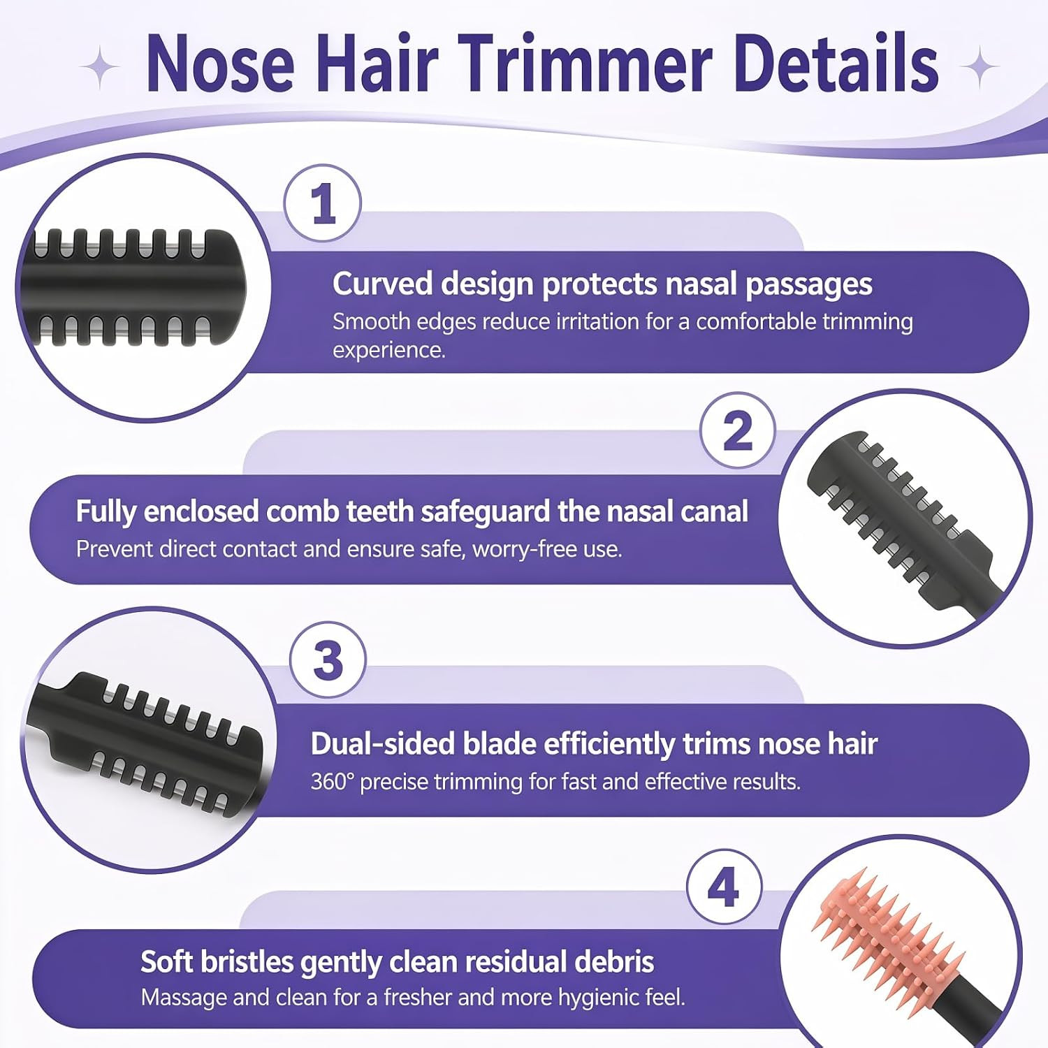 2026 Upgraded 2-In-1 Nasal Hair Cutter, 360° Rotating Double-Sided Blade, Washab