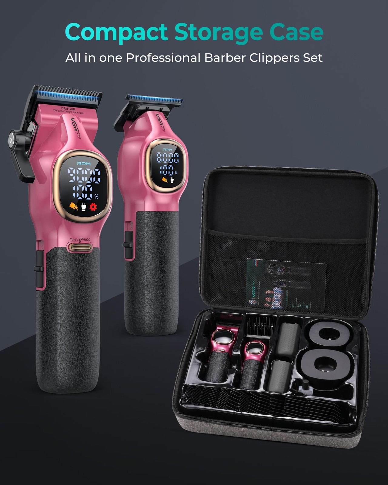 VGRPRO Professional Hair Clippers for Men, Barber Pink