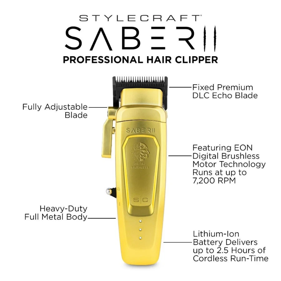 StyleCraft Saber Gold 2.0 Clipper and SC Saber Trimmer Gold Set – BRAND NEW
