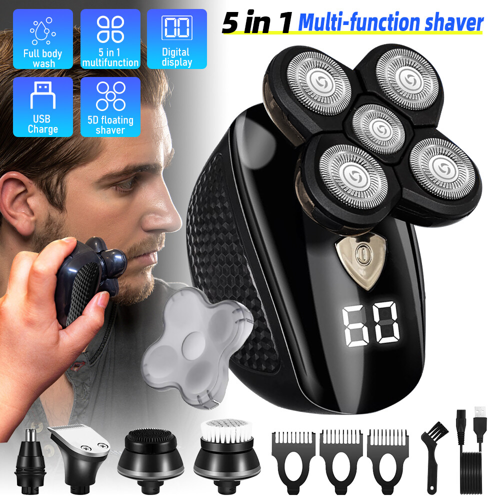 5 IN 1 5D Rotary Electric Shaver Rechargeable Bald Head Shaver Beard Trimmer men