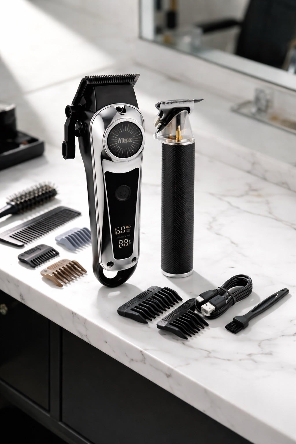 Professional Hair Clipper & Trimmer Set LCD Display USB Barber Kit Men